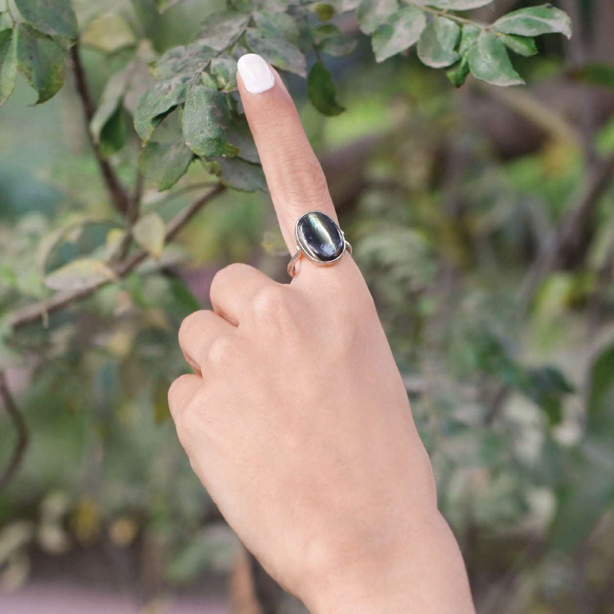 Dainty oval Abalone silver ring