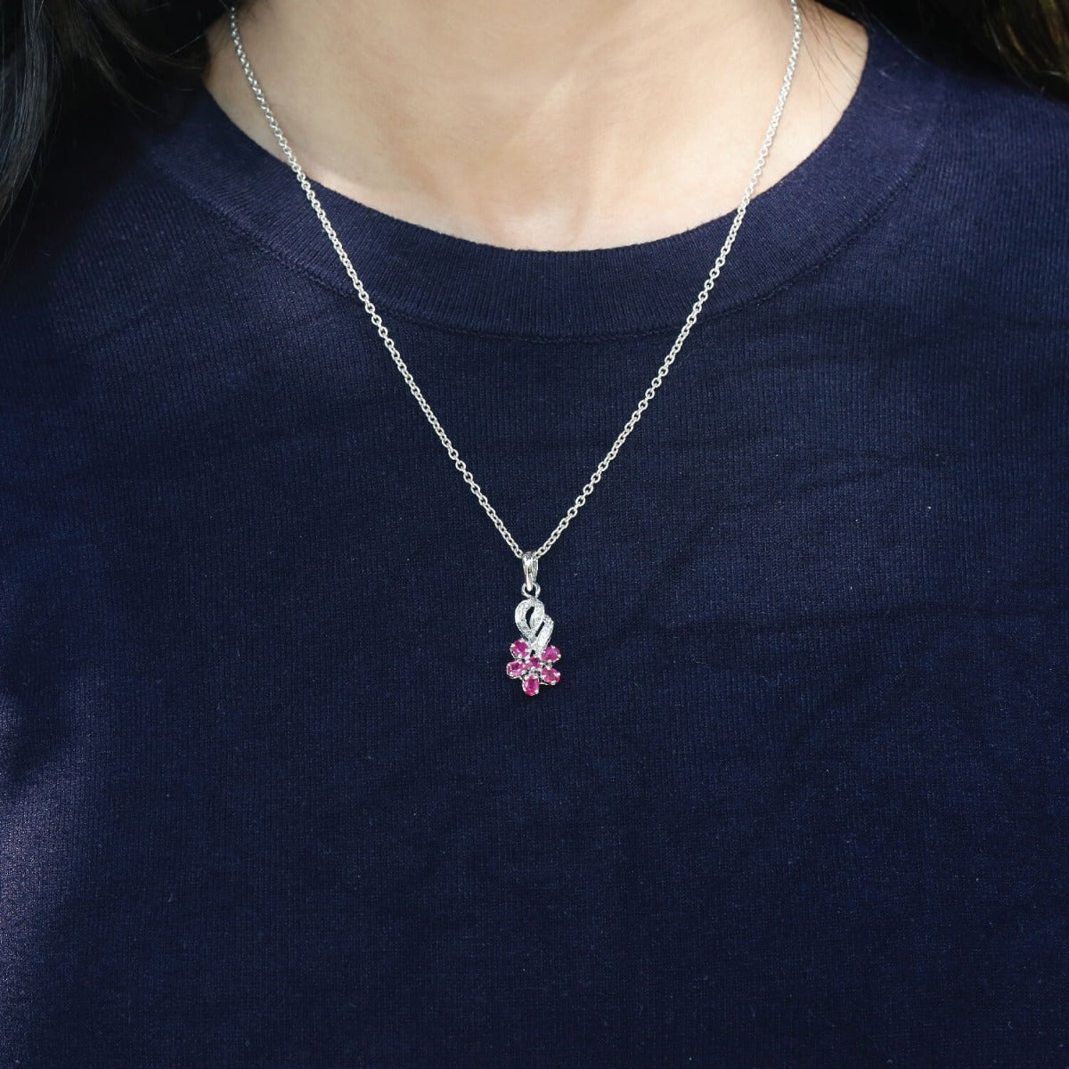 ruby pendant, sterling silver pendant, buy ruby pendant, ruby jewelry, ruby & diamond pendant, diamond pendant, flower pendant