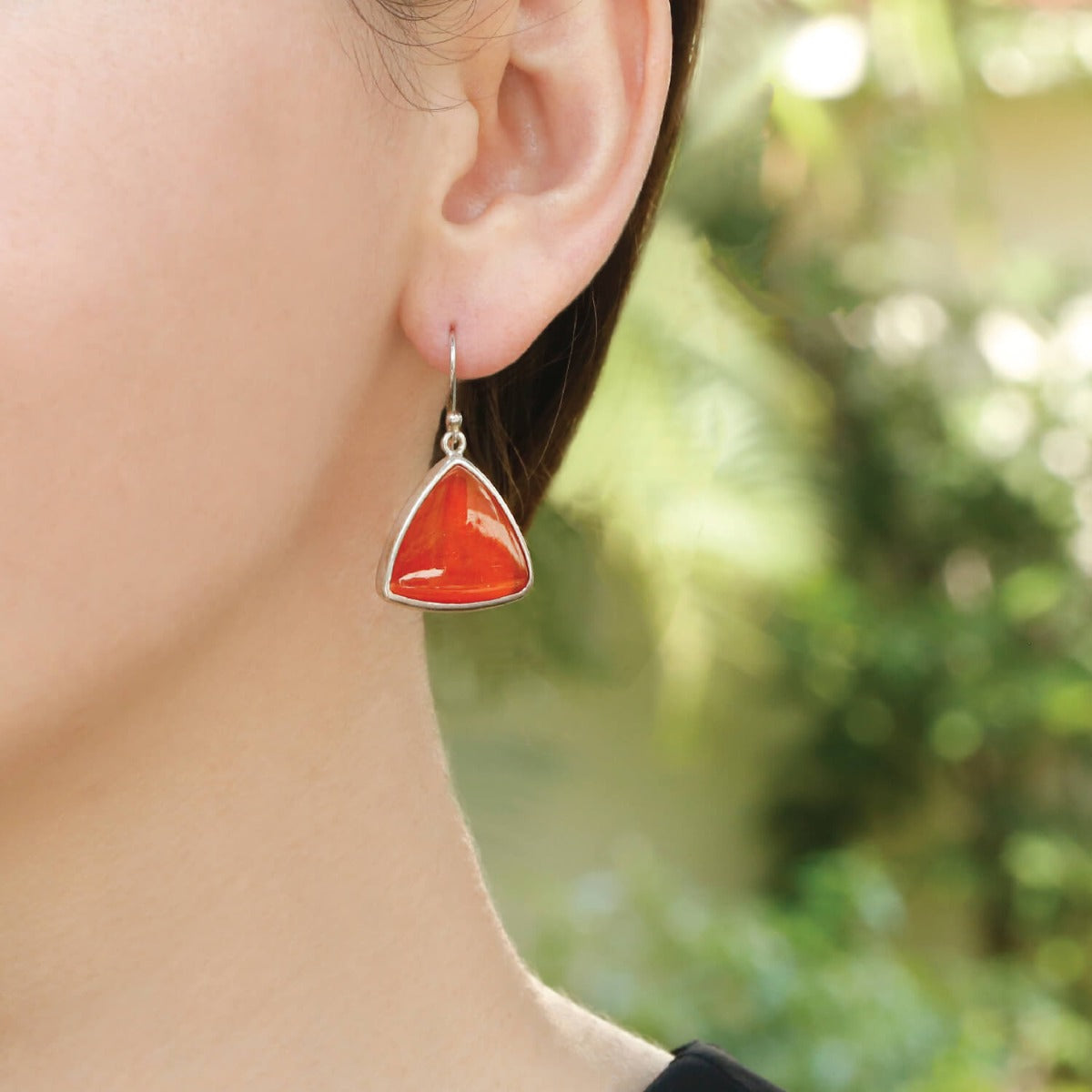 carnelian earrings, silver carnelian  orange earrings,  silver orange earrings, triangle earrings