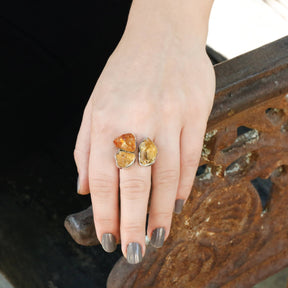 Staggering three raw citrine silver ring