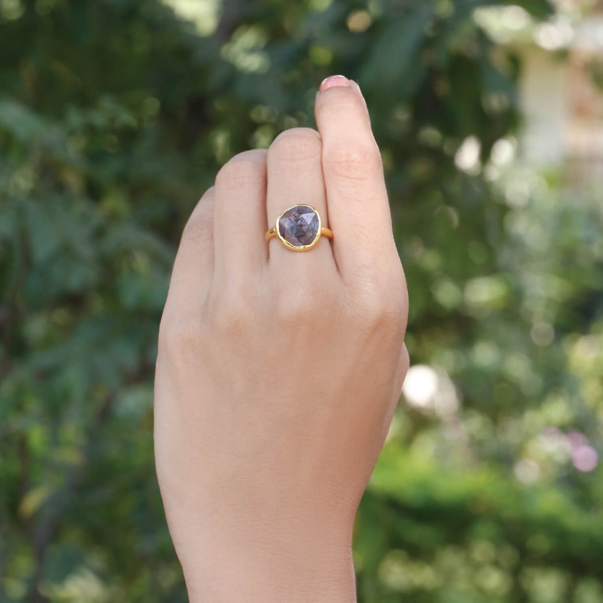 Amusing Ruby gold plated silver ring