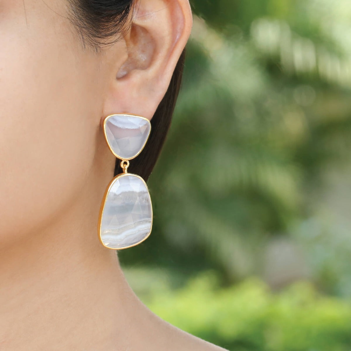 Ravishing Chalcedony gold plated silver earrings