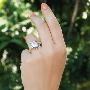 Iridescent Abalone Ring with pearl endings