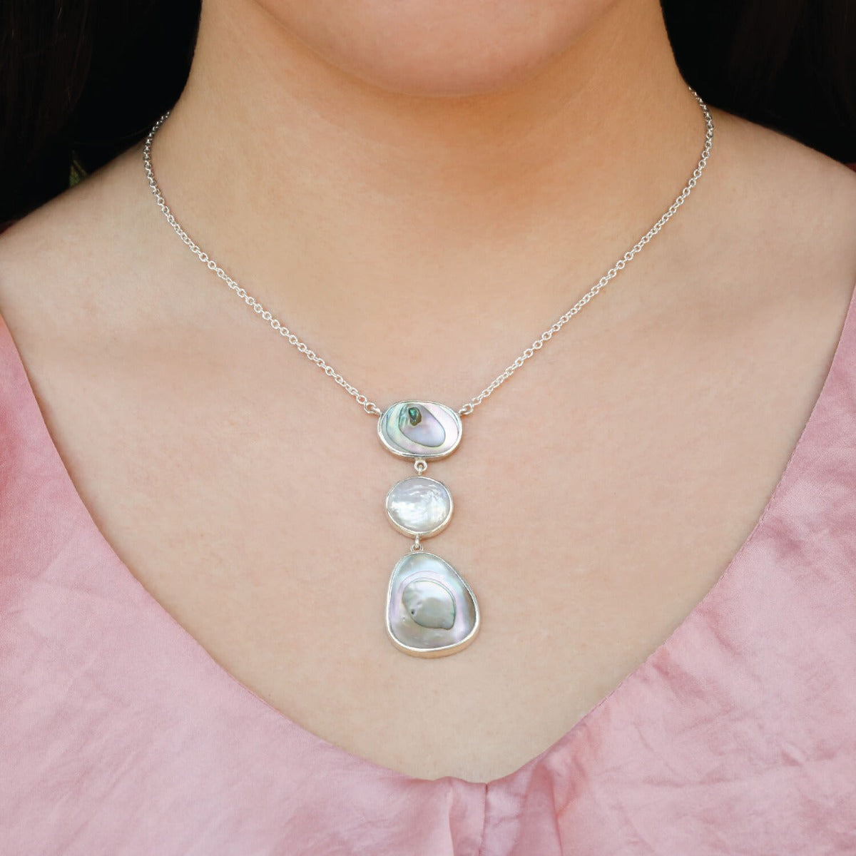 Three step abalone & pearl necklace
