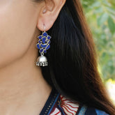 silver earrings, oxidized earrings, sterling silver earrings, buy ring earrings, traditional earrings, buy silver earrings, traditional earrings, festive earrings,  jhumkas, oxidized jhumkas, silver jhumkas, lapis jhumkas, Ganesha earrings
