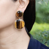 Charismatic Tiger Eye and 18k Gold Plated Silver Earrings