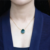 Leaf Shaped Emerald and 18k Gold Plated Silver Pendant Necklace