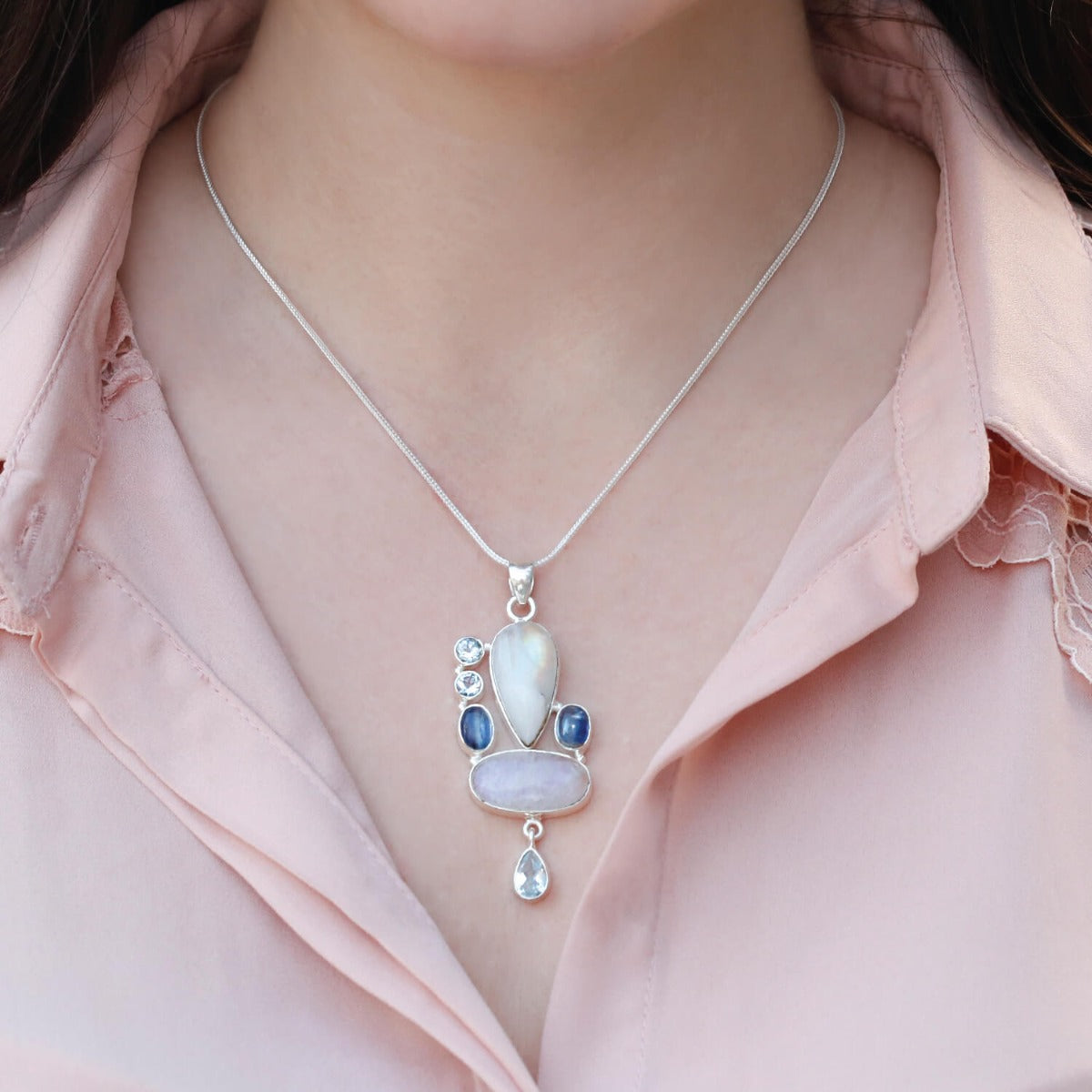 silver pendant, sterling silver pendant, moonstone pendant, white pendant, silver white pendant