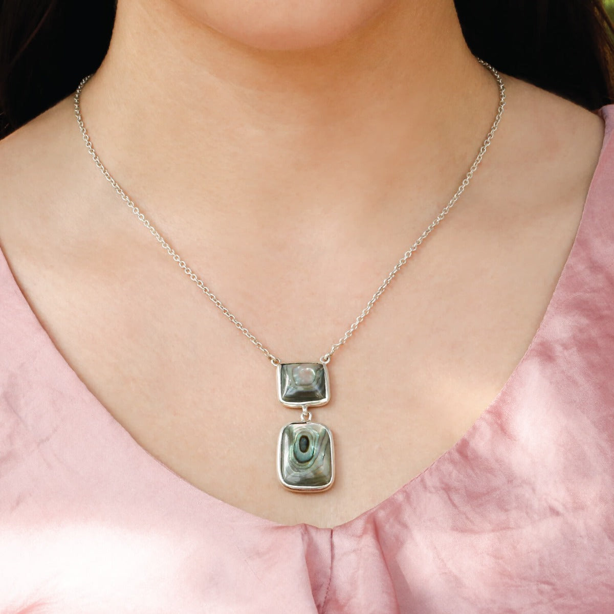Two square Abalone silver pendant