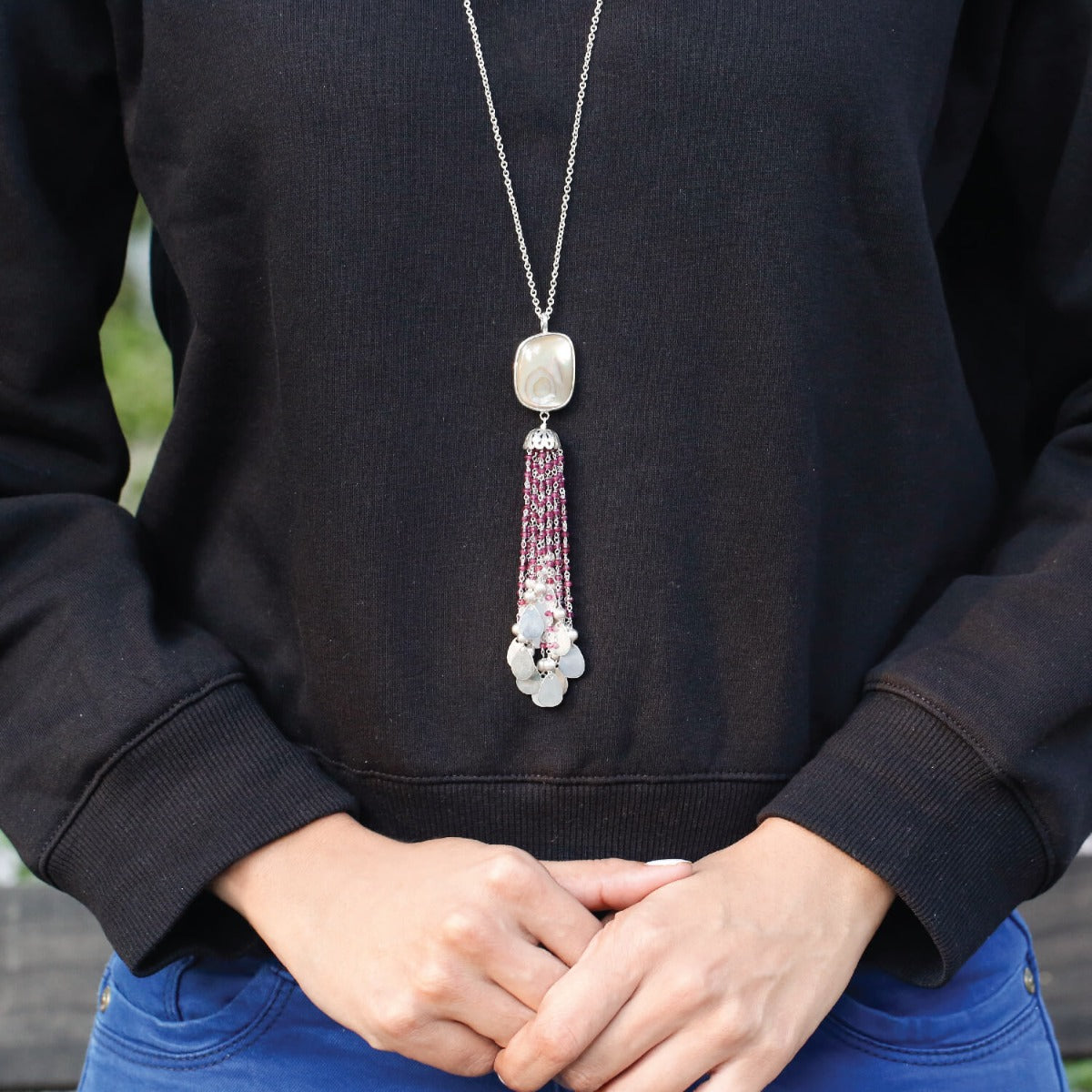Abalone necklace with Garnet tassel
