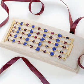 multi strand lapis garnet bracelet 18k gold plated