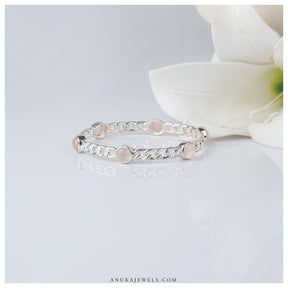 Natural rose quartz bezel-set in handcrafted 925 sterling silver statement bracelet