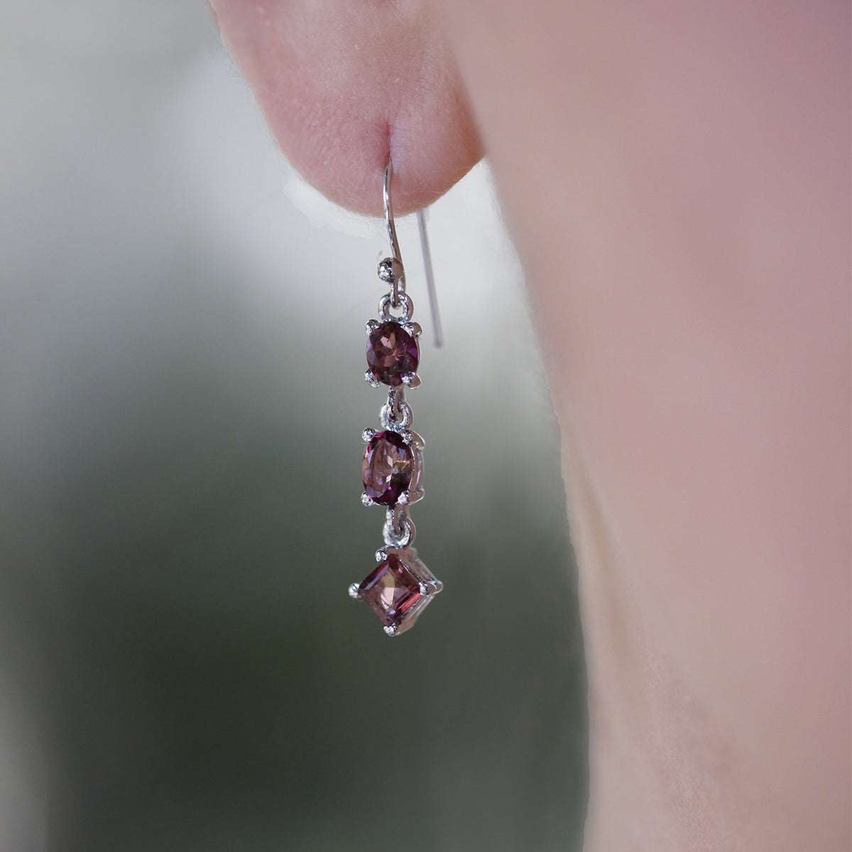 Silver Earrings with Pink Tourmaline