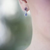 Silver Earrings of Ruby, Blue Sapphire and Diamond