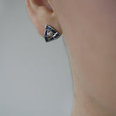 Silver Earrings Triangle with Blue Sapphire and Diamond