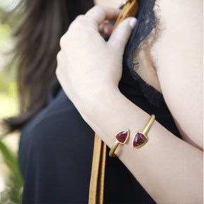 Open bangle in 18 k gold plated silver with watermelon tourmalines 