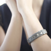 Silver Bangle with Oxidised with Embossed Filigree Work