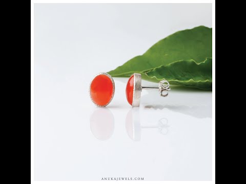 orange gemstone stud earrings silver pair carnelian 925