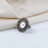 oxidized silver ring 925 sterling silver floral design