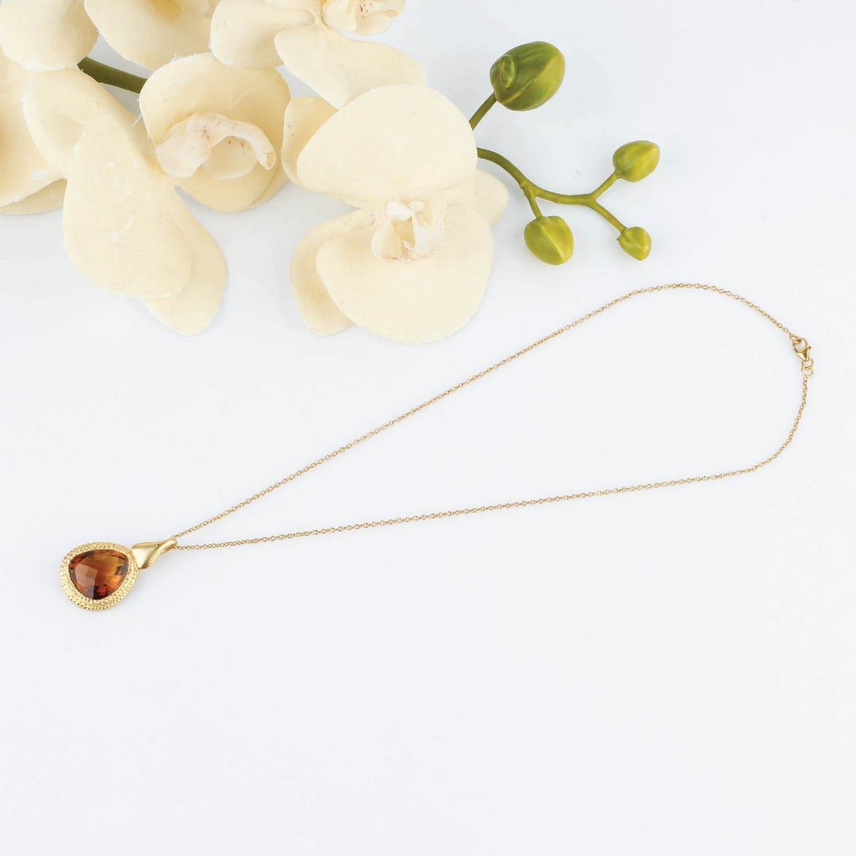 Gold plated silver brown quartz necklace