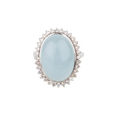 Oval Cabochon Silver 925 Aquamarine with Diamonds Ring