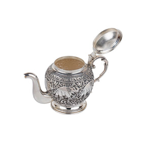 Elephant carving silver tea pot