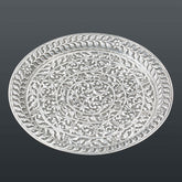 silver plates, sterling silver plates, floral plates, decor, decoration, tableware, handmade, handcrafted, Festival, Showpiece, Gifts, Gifting, Large plate, small plate, silver tray, large tray, small tray, Hand-etched Scrollwork Plate with Plain Rim, Qua