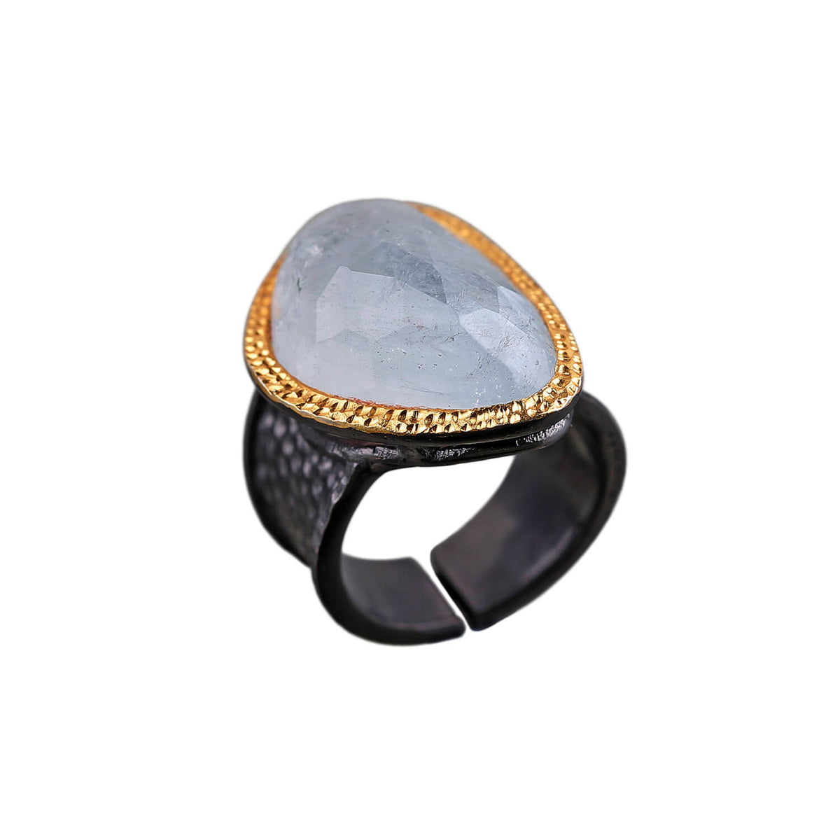 Aquamarine Ring with Big Black Silver Band