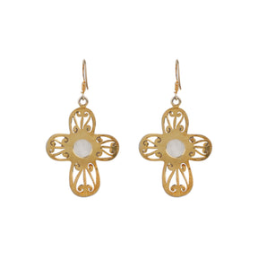 Two Tone Moonstone Silver 925 Flower Earrings