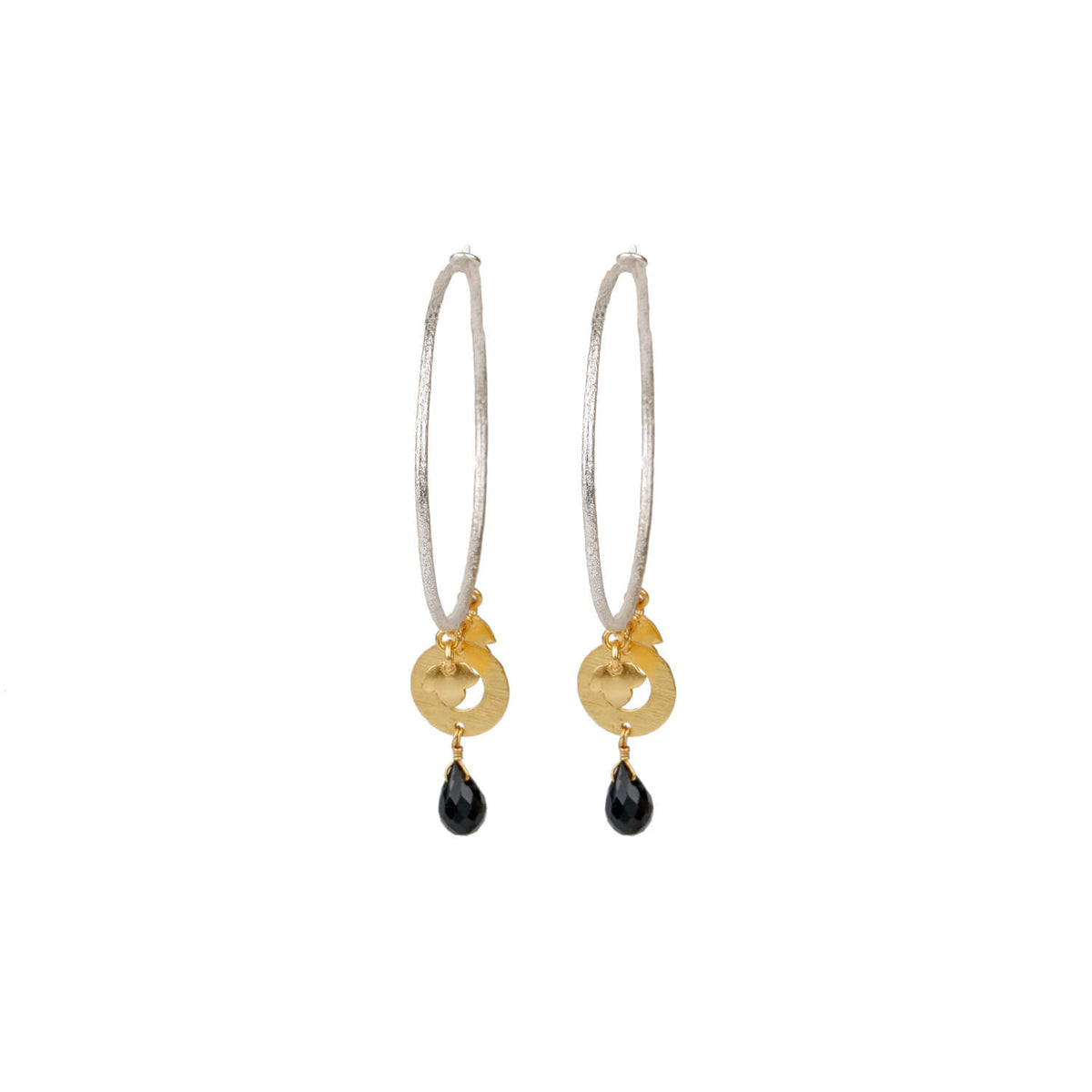 Black Onyx Drop Silver 925 Hoops