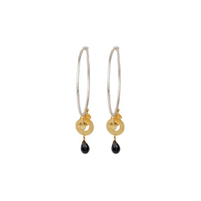 Black Onyx Drop Silver 925 Hoops