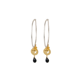 Black Onyx Drop Silver 925 Hoops