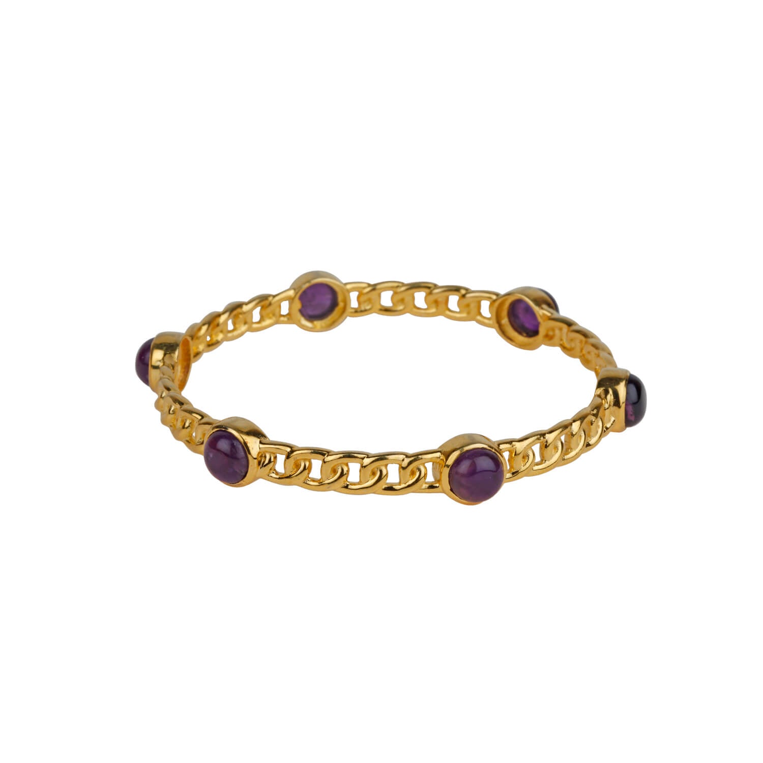 Pear Shape Amethyst gold plated 925 silver Chain Bangle
