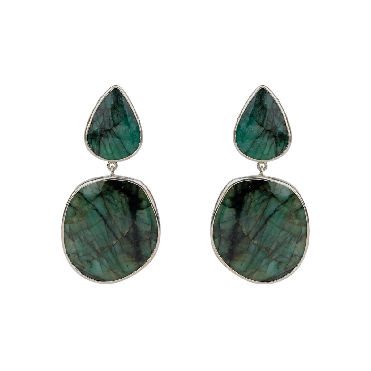 Big Emerald Stones and Silver 925 Earrings