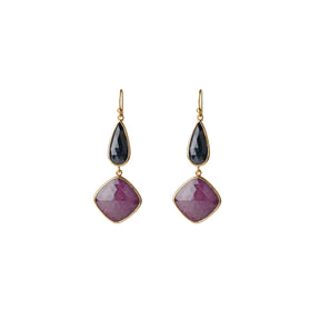 Drop Ruby and Sapphire 18k Gold Plated Silver Earrings