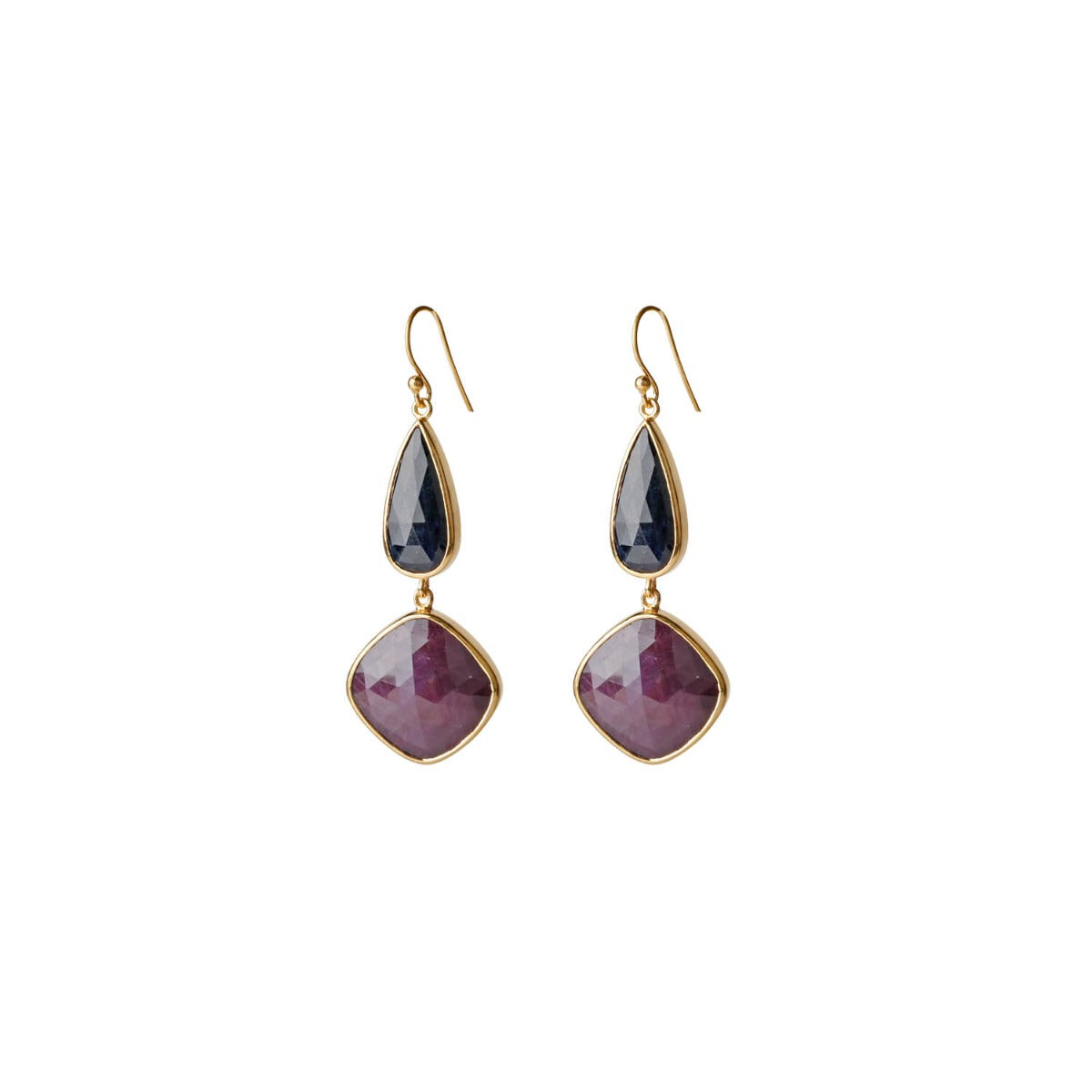 Charming Drop Ruby and Sapphire 18k Gold Plated Silver earrings