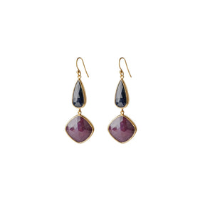 Drop Ruby and Sapphire 18k Gold Plated Silver Earrings