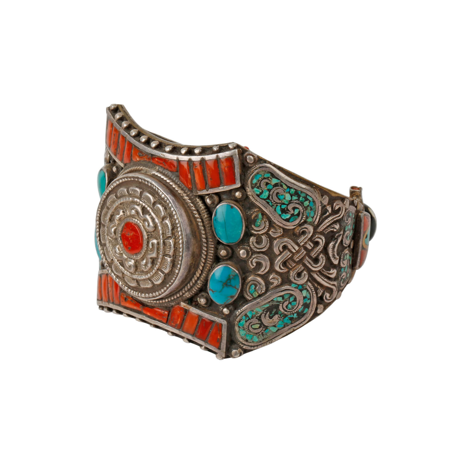 Turquoise & Coral Silver 925 Boho Handcuff