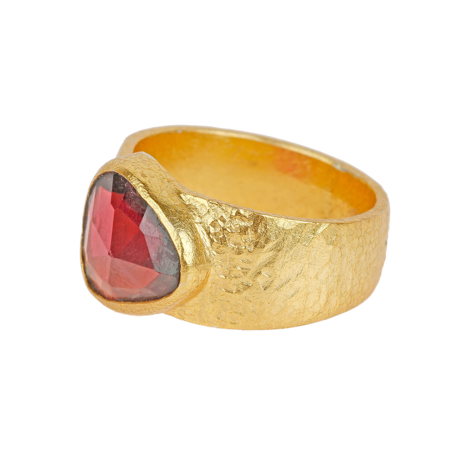 Pear Garnet 18K Gold Polished Silver Ring
