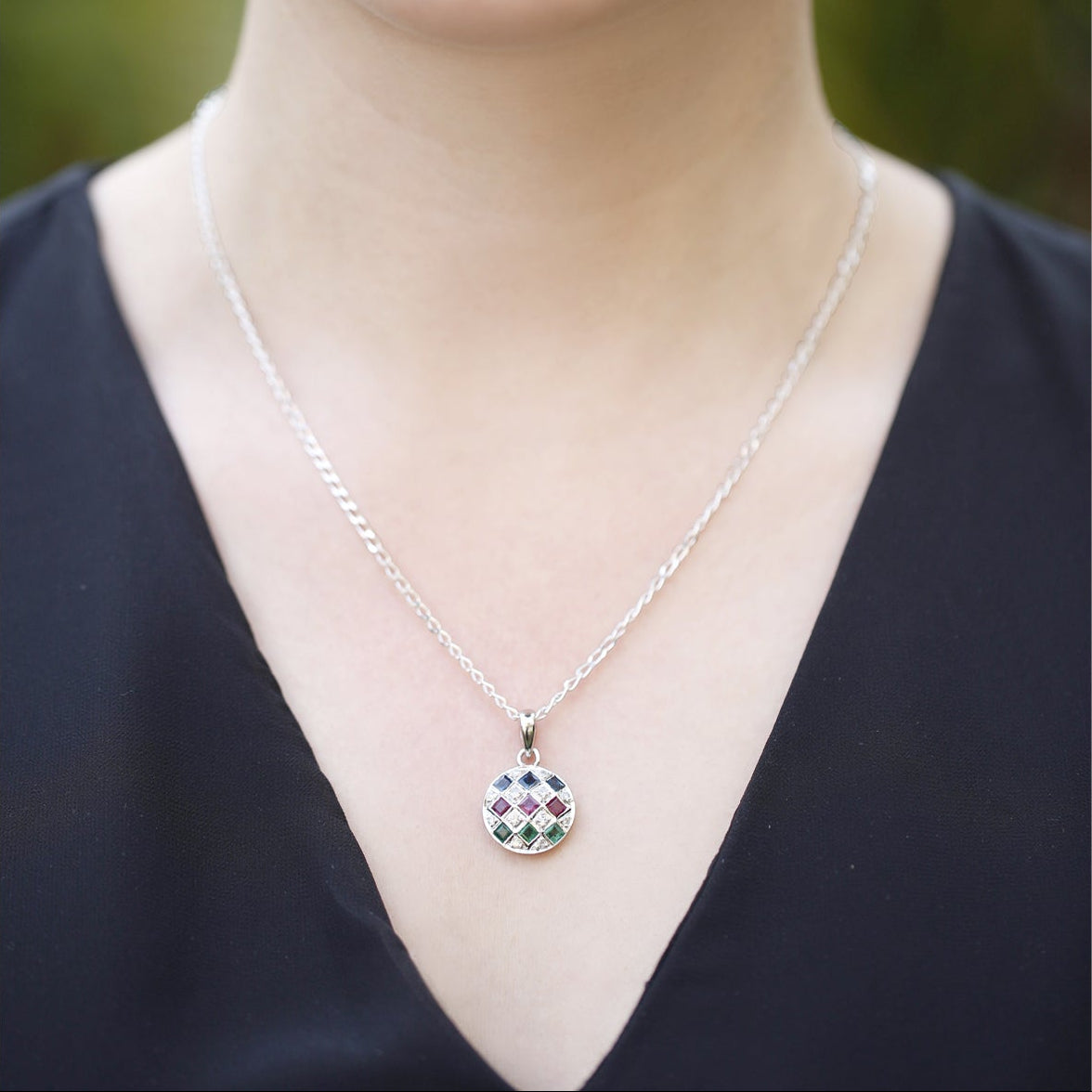 Silver Pendant with Sapphire Ruby and Emerald