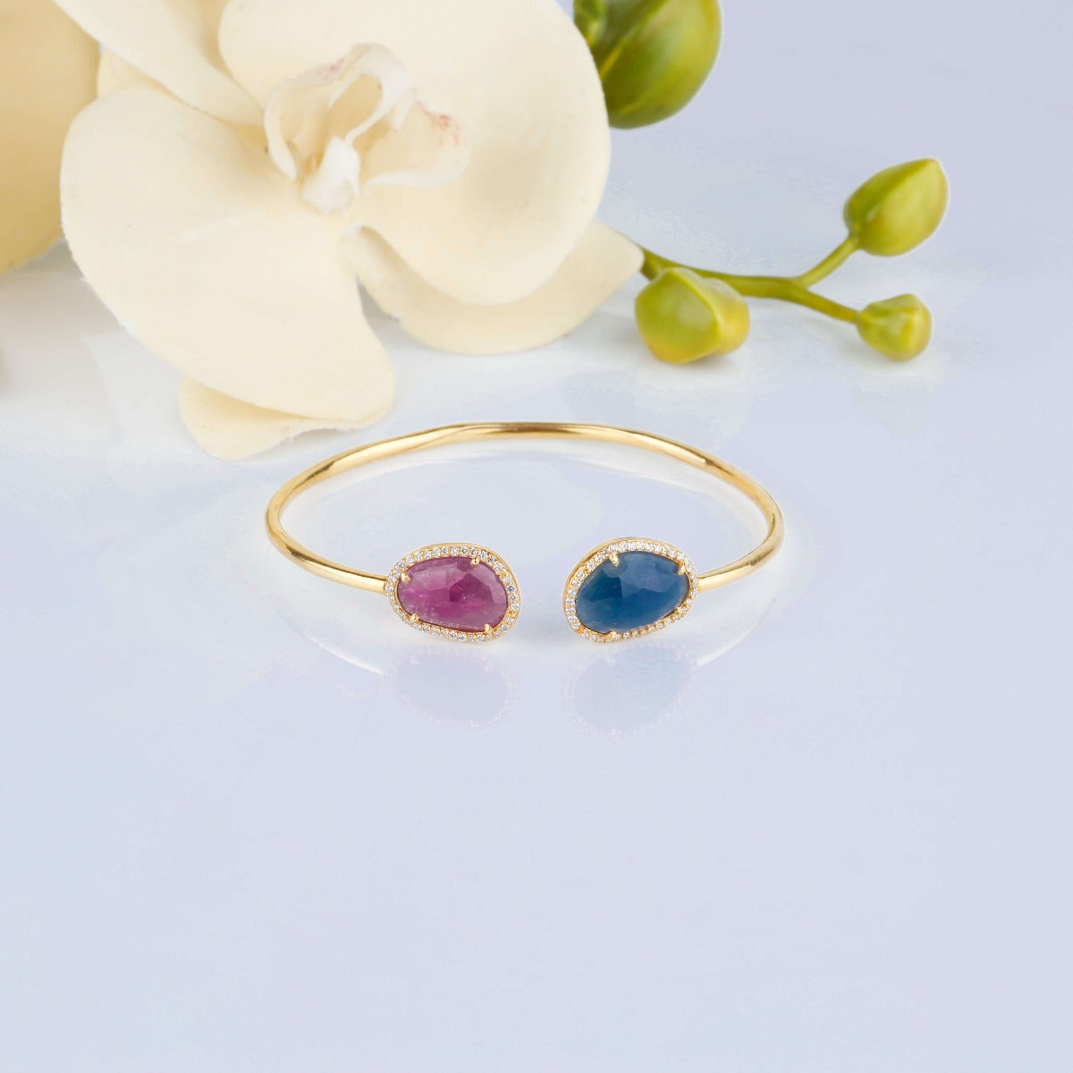 Sapphire & zircon gold plated bangle