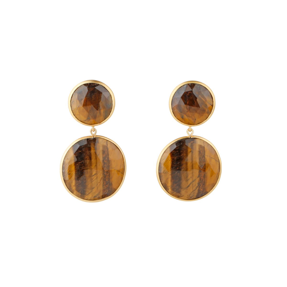 Charismatic tiger eye gold plated silver earrings