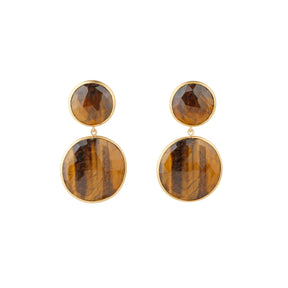Charismatic Tiger Eye and 18k Gold Plated Silver Earrings