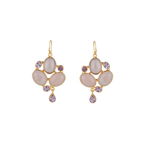 Entrancing rose quartz & amethyst gold plated 925 silver earrings