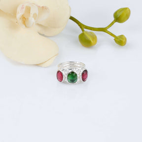 Enthralling Multi Stone Tourmaline Silver 925 Ring