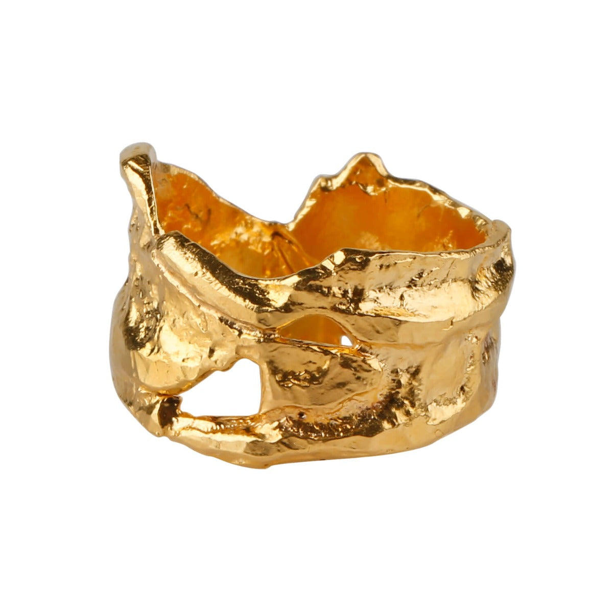 Radiant unevenly shaped gold plated silver ring