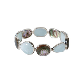 Abalone & aquamarine openable 925 Silver bangle