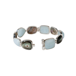 Abalone & aquamarine openable 925 Silver bangle