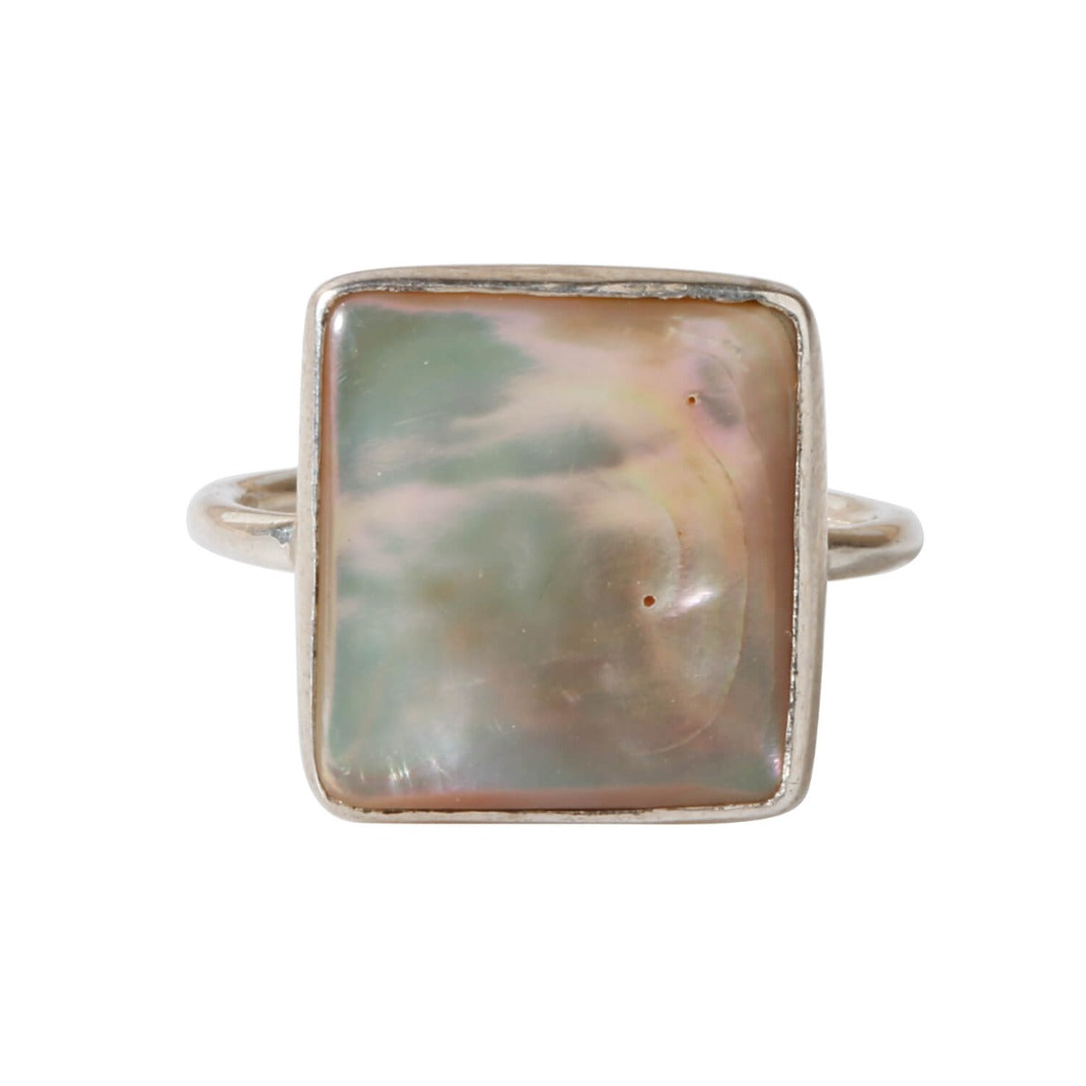 White Abalone square silver ring
