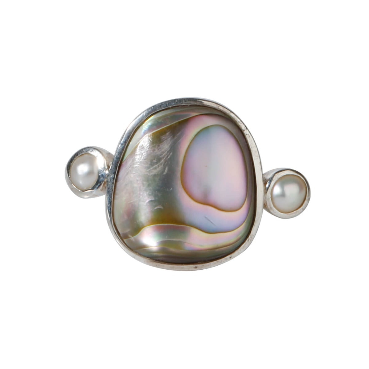 Iridescent Abalone Ring with pearl endings